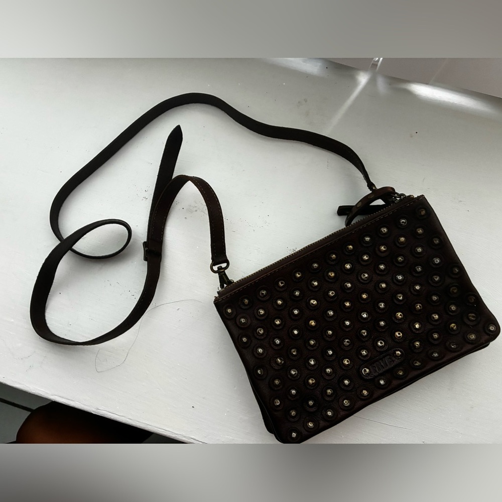 Brown Frye studded crossbody bag